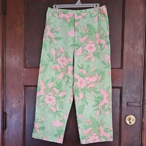 EUC Sag Harbor Green & Pink Floral Capris - Size 8